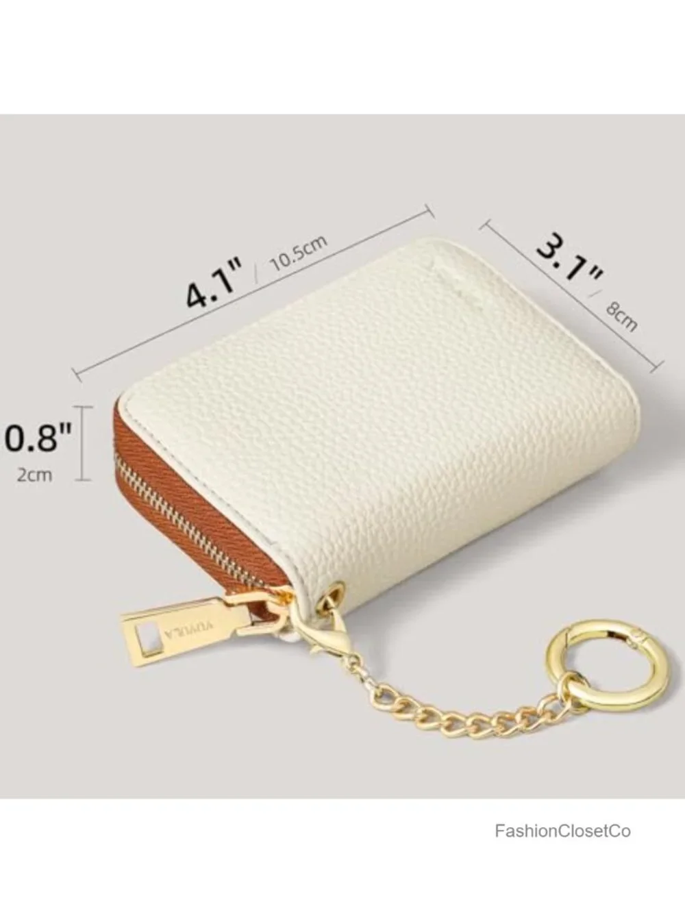 Vegan Leather RFID Blocking Zipper Card Case Wallet with Key Chain